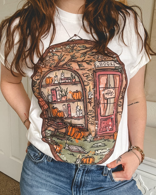 Fall Bookstore Frame Tee - White