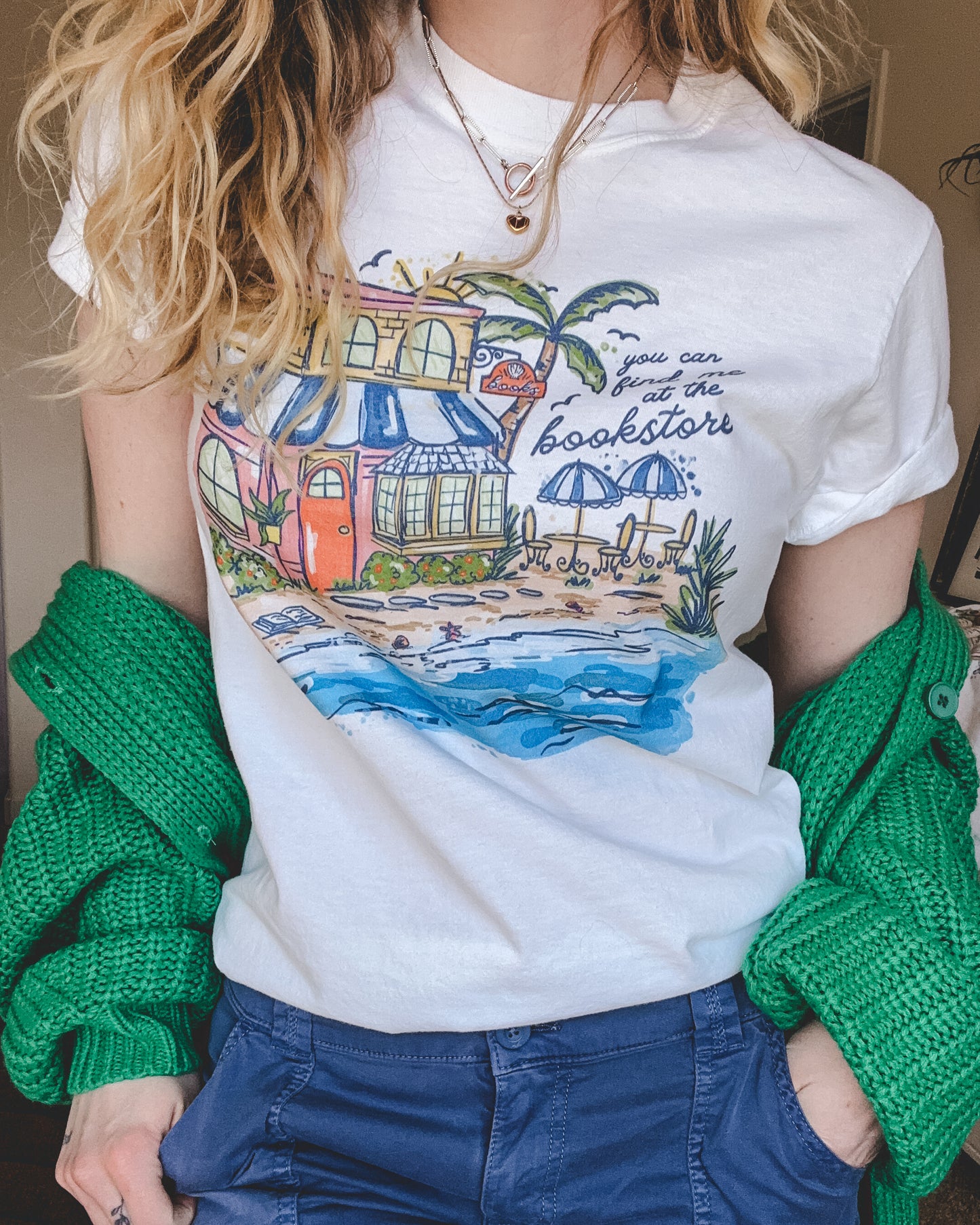 Find me at the Bookstore Beach Tee - White