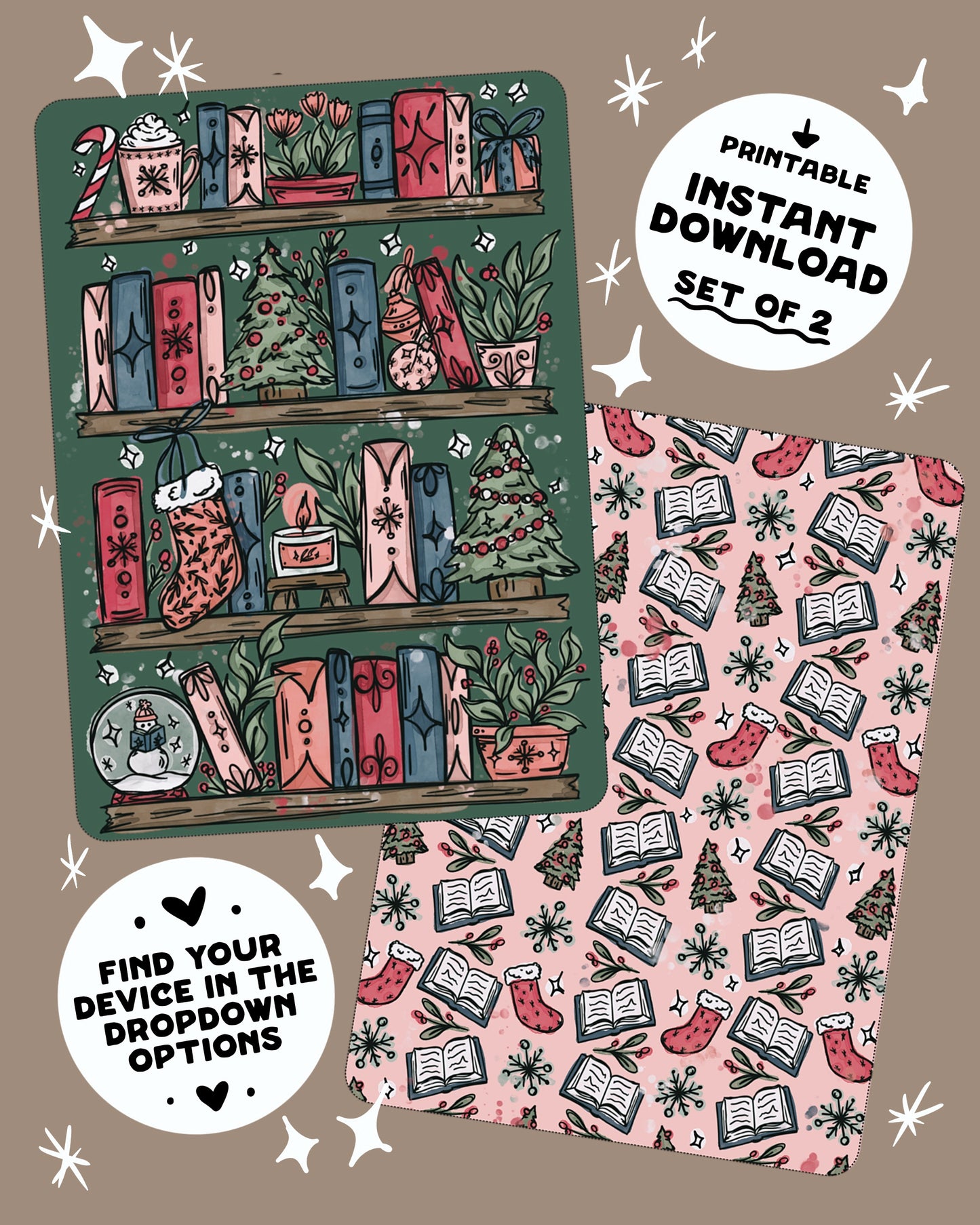 Winter Bookshelf Kindle Insert Set of 2 *DOWNLOAD/PRINT&CUT*