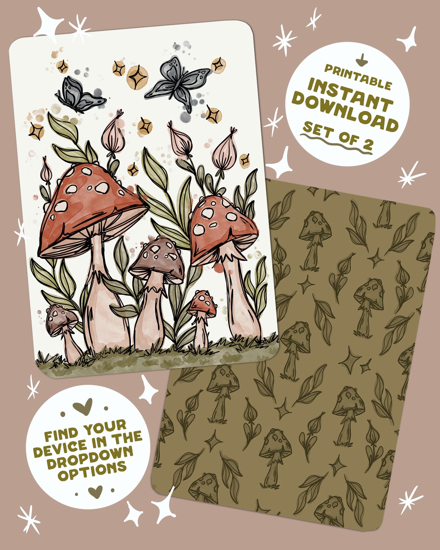 Mushroom Kindle Insert Set of 2 *DOWNLOAD/PRINT&CUT*