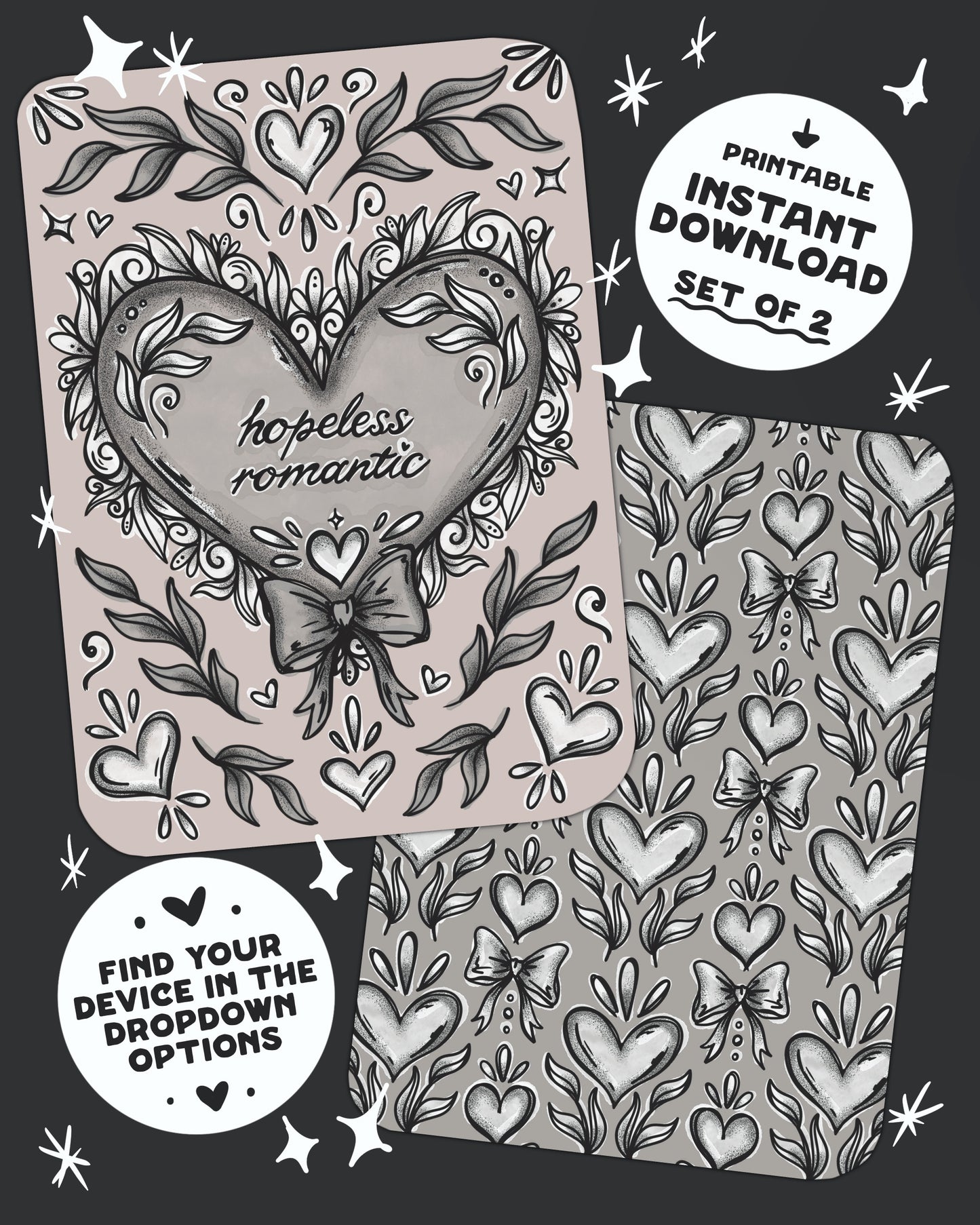 Hopeless Romantic Grey Insert Set of 2 *DOWNLOAD/PRINT&CUT*