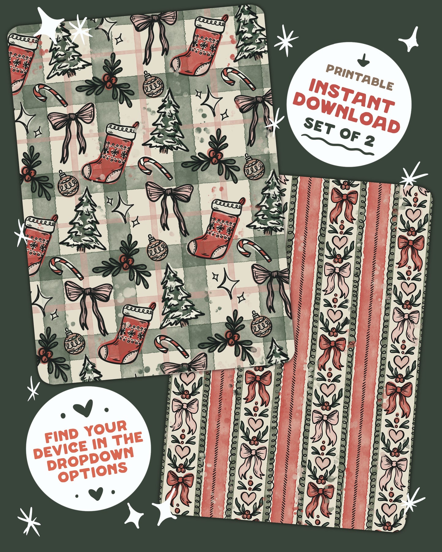 Festive Red/Green Kindle Insert Set of 2 *DOWNLOAD/PRINT&CUT*