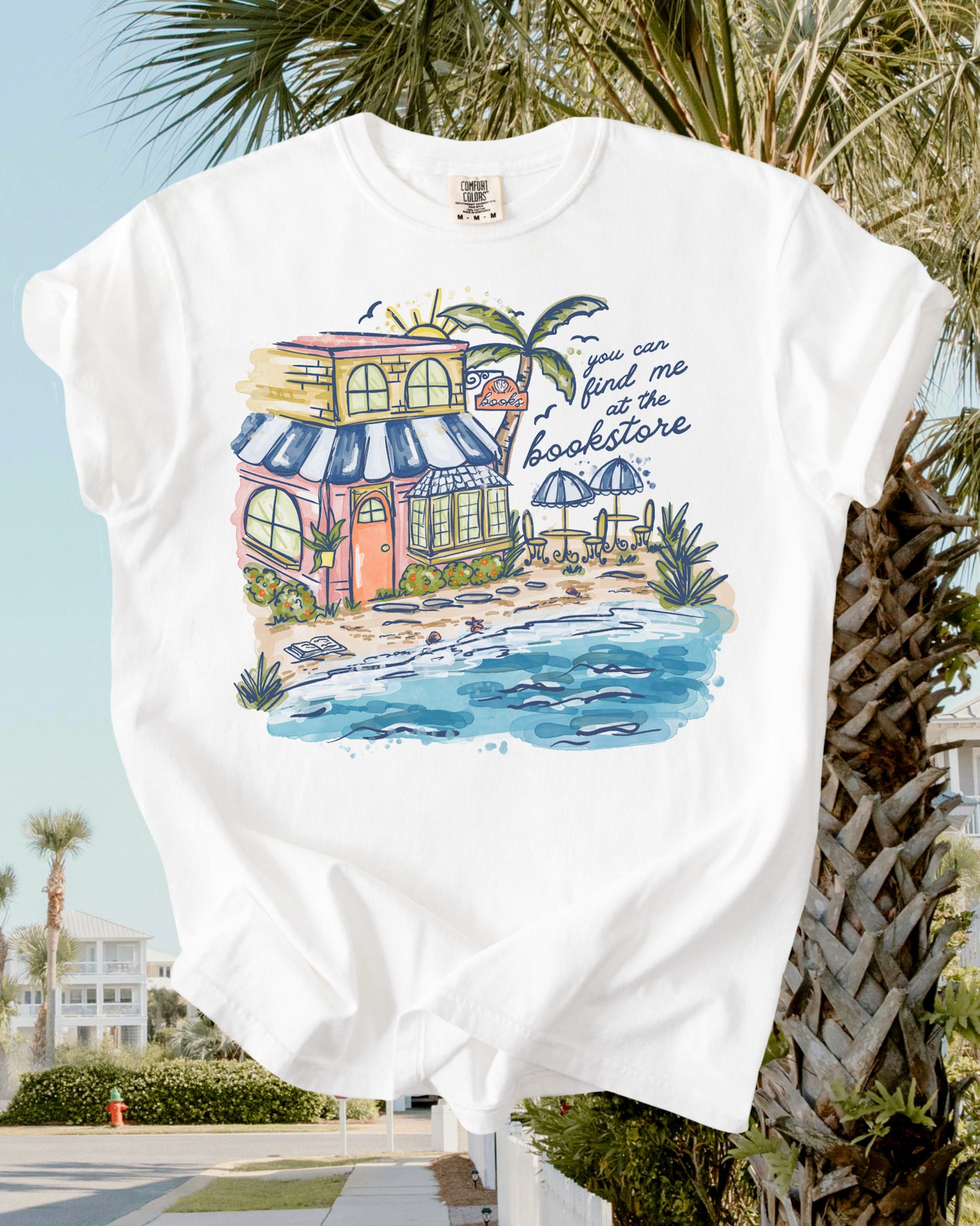 Find me at the Bookstore Beach Tee - White